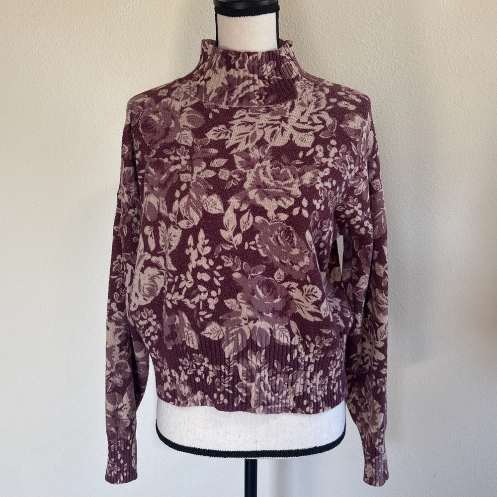 LC Lauren Conrad Burgundy Floral Sweater